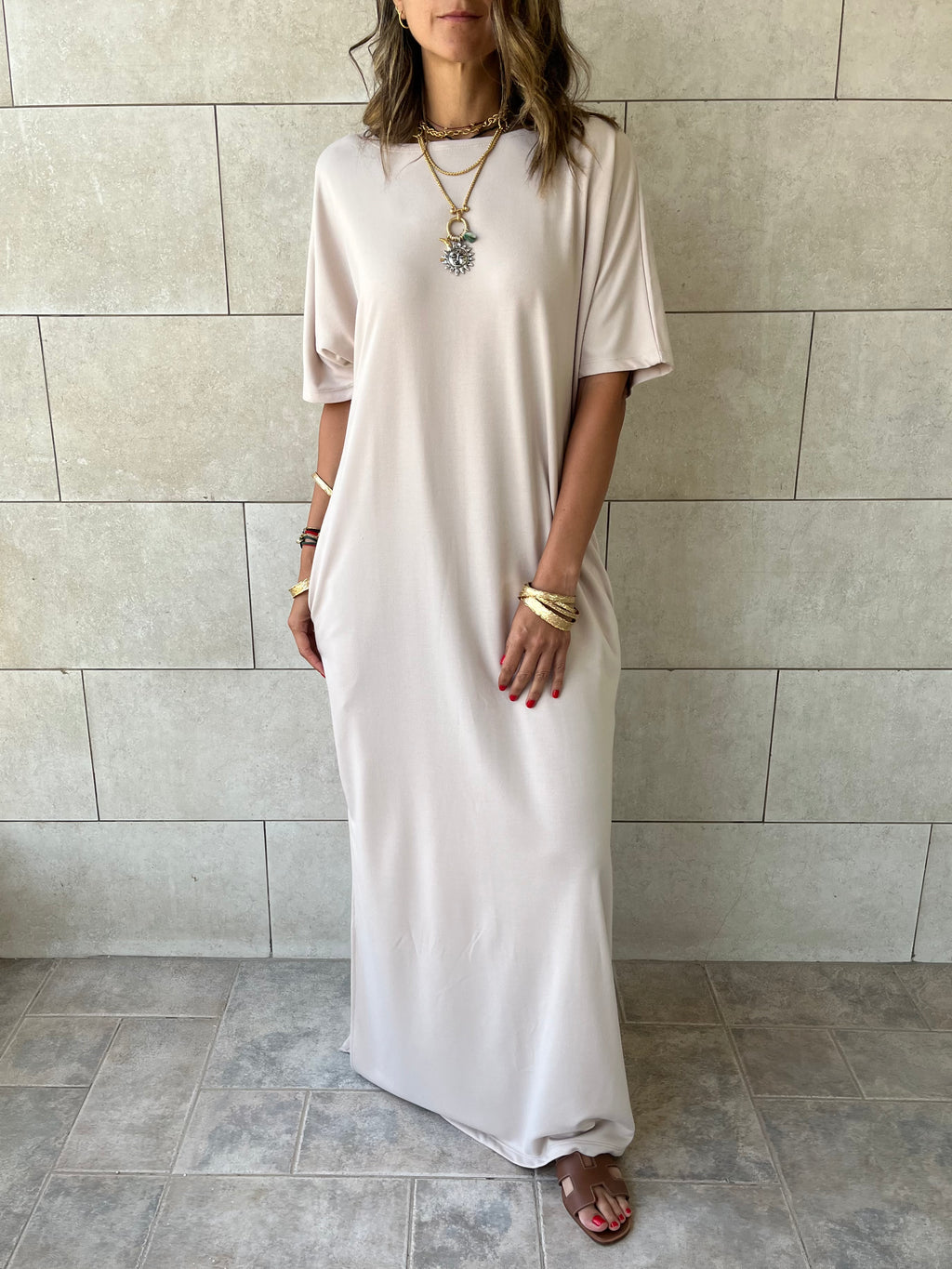 Beige Fall Dayz Maxi T-Shirt Dress