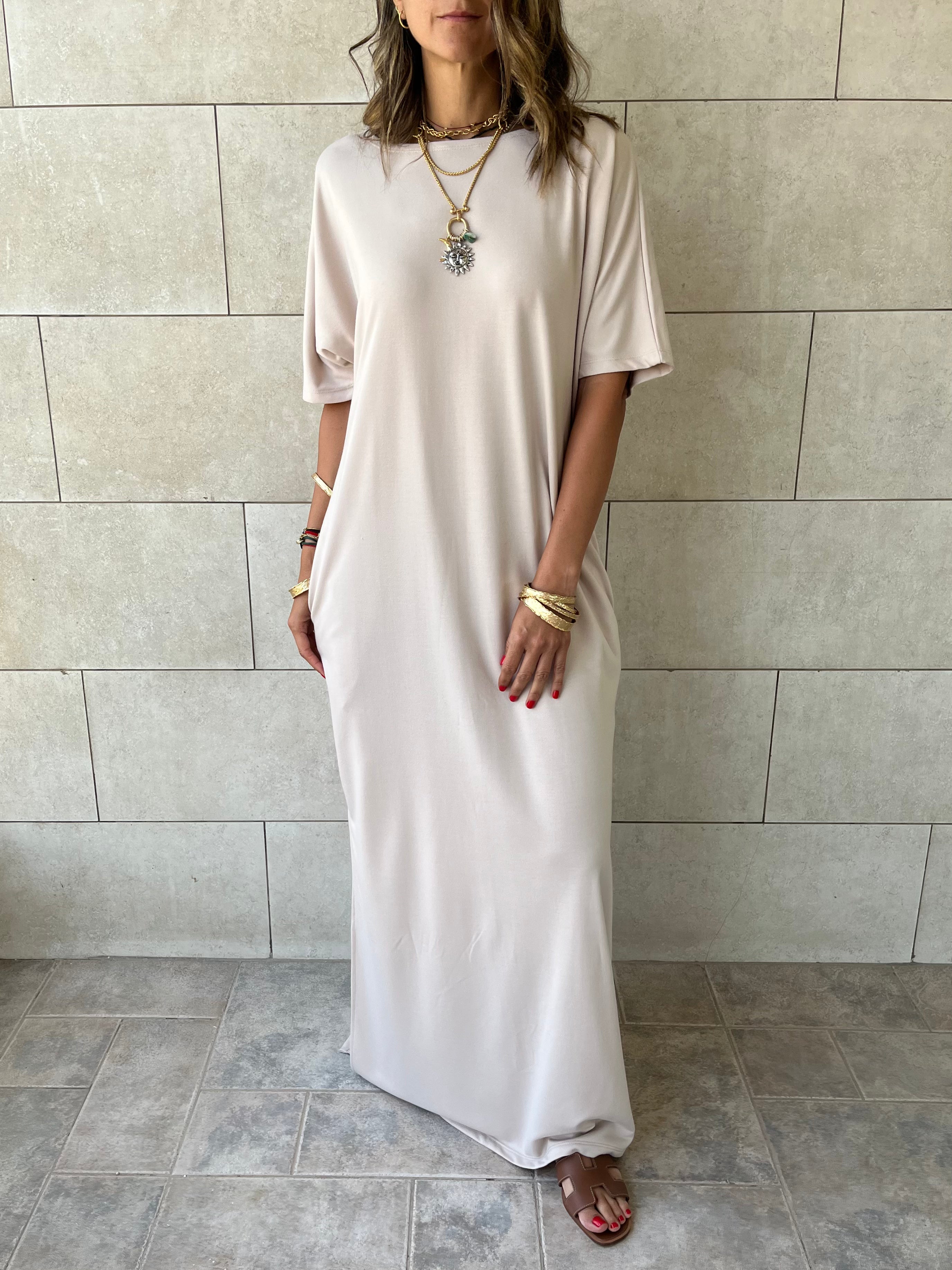 Beige Fall Dayz Maxi T-Shirt Dress