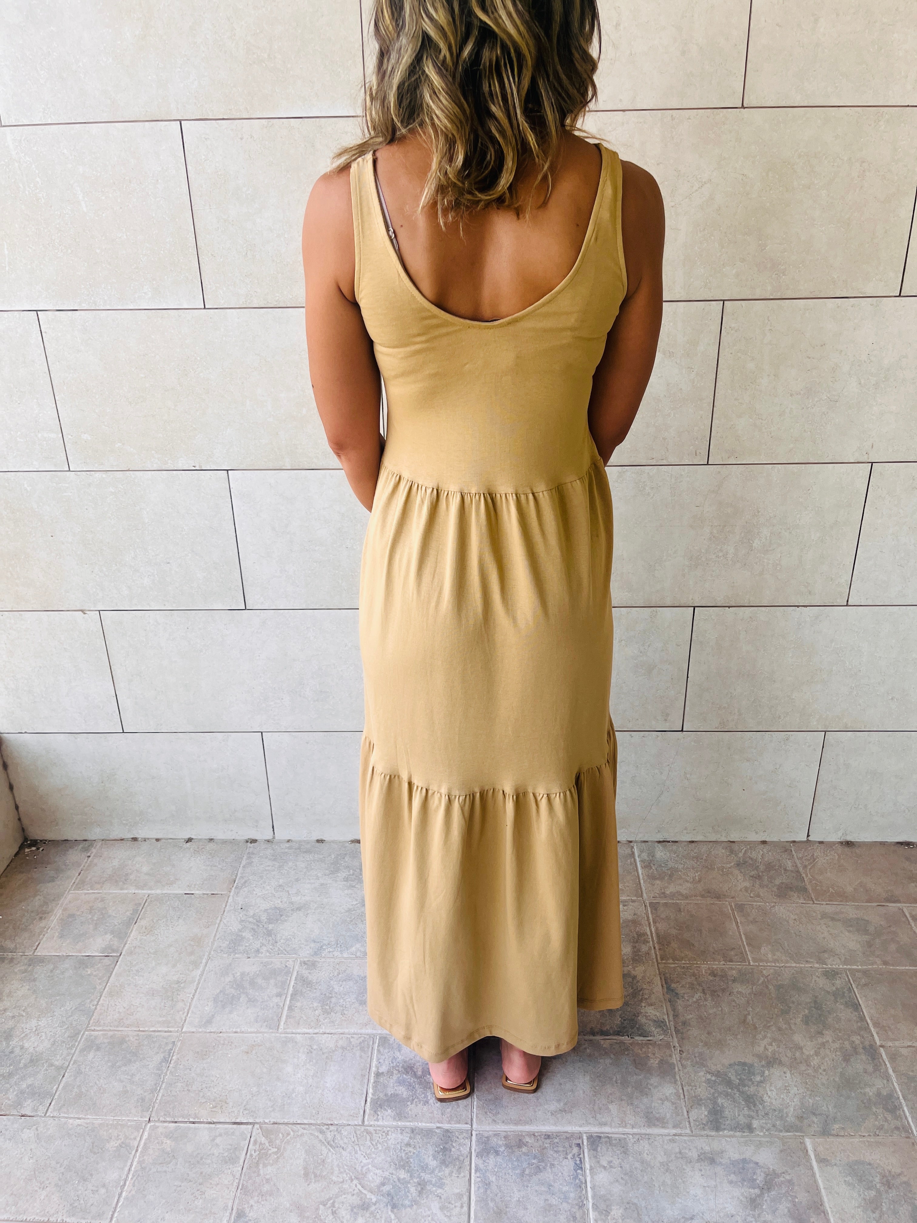 Beige Tiered Cotton City Dress