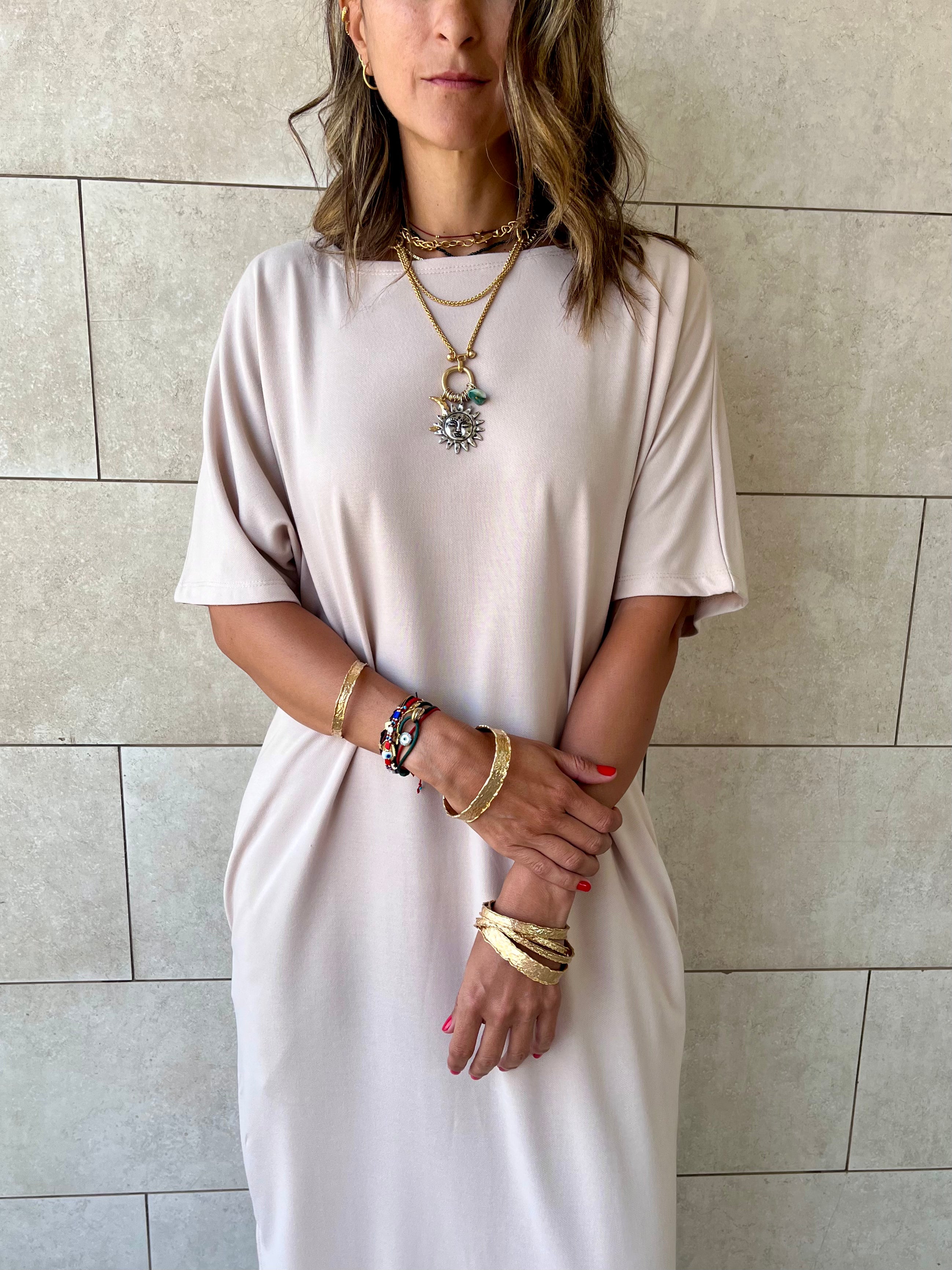 Beige Fall Dayz Maxi T-Shirt Dress