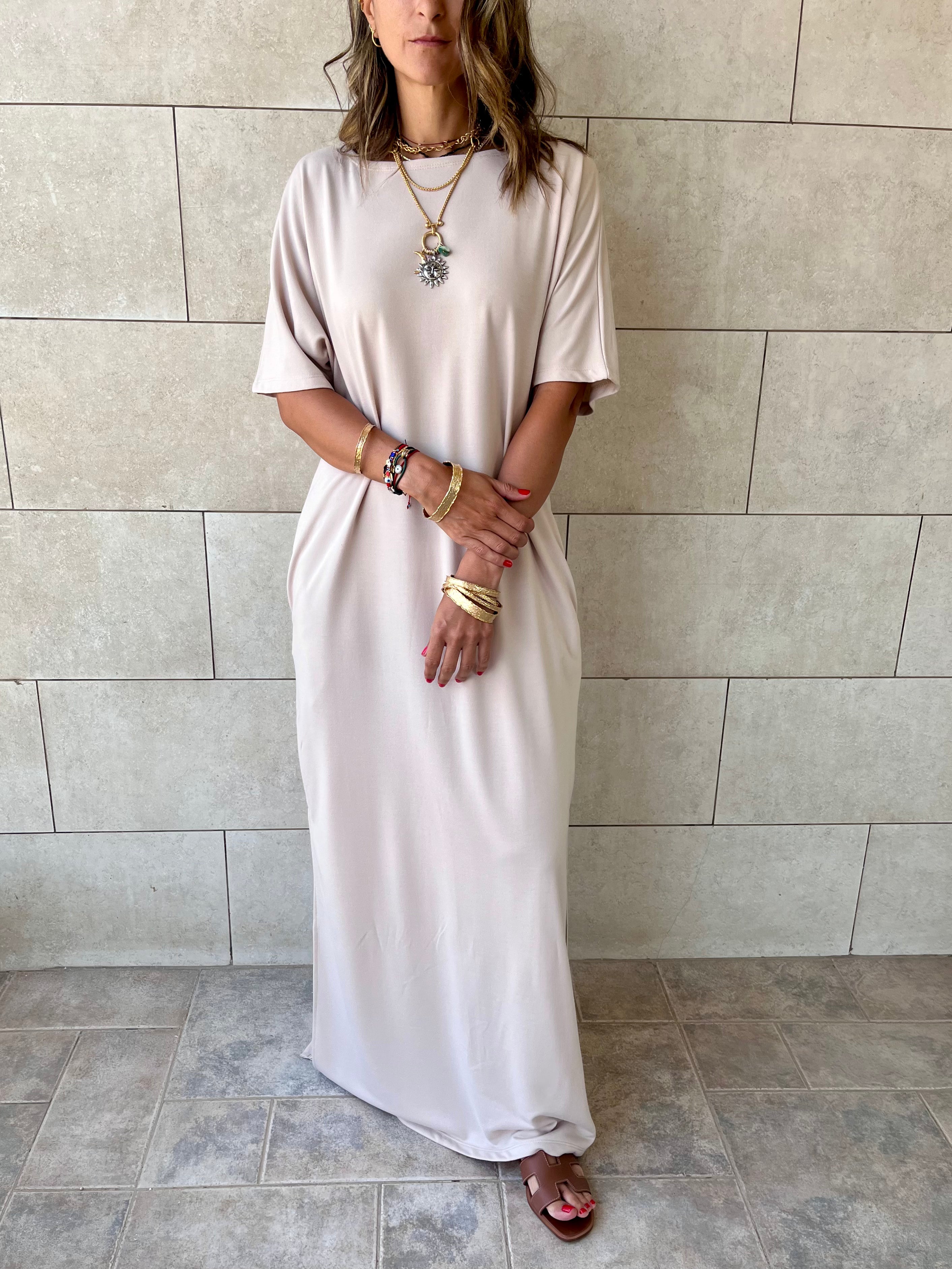 Beige Fall Dayz Maxi T-Shirt Dress