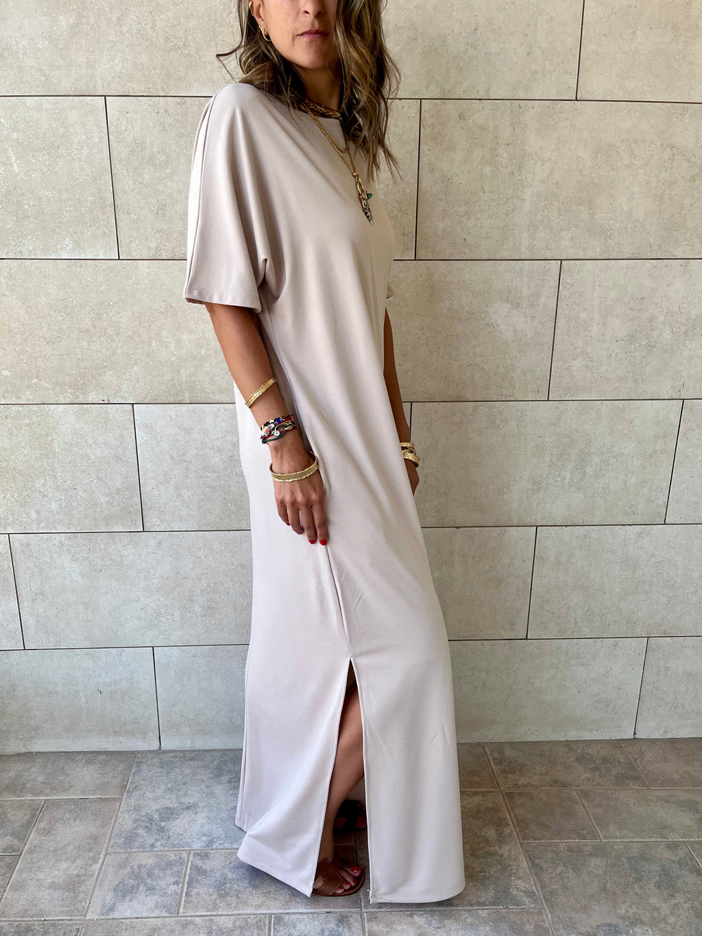 Beige Fall Dayz Maxi T-Shirt Dress