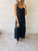 Black Sleeveless Cotton Tiered Dress