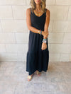 Black Sleeveless Cotton Tiered Dress