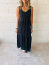 Black Sleeveless Cotton Tiered Dress