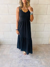 Black Sleeveless Cotton Tiered Dress