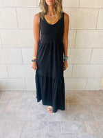 Black Sleeveless Cotton Tiered Dress