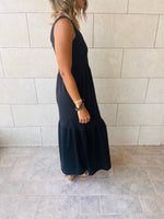 Black Sleeveless Cotton Tiered Dress