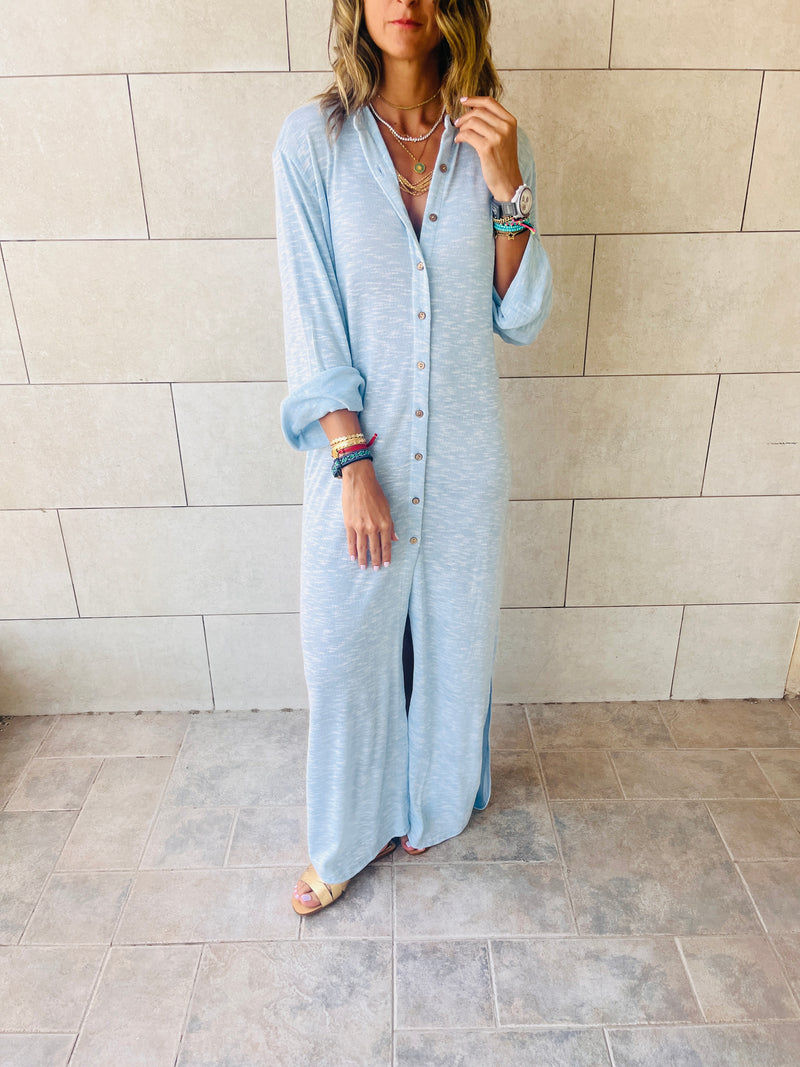 Baby Blue Gypsy Longline Shirt Dress