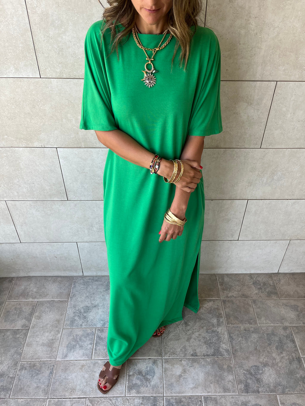 Green Fall Dayz Maxi T-Shirt Dress