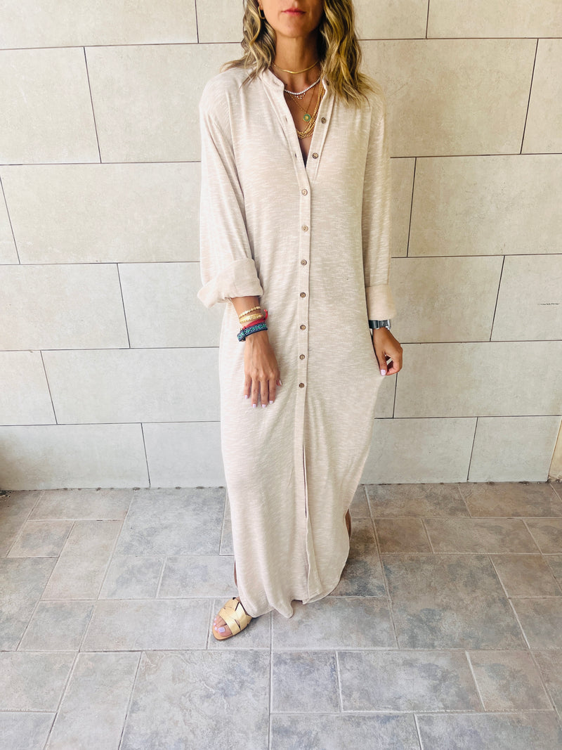 Beige Gypsy Longline Shirt Dress