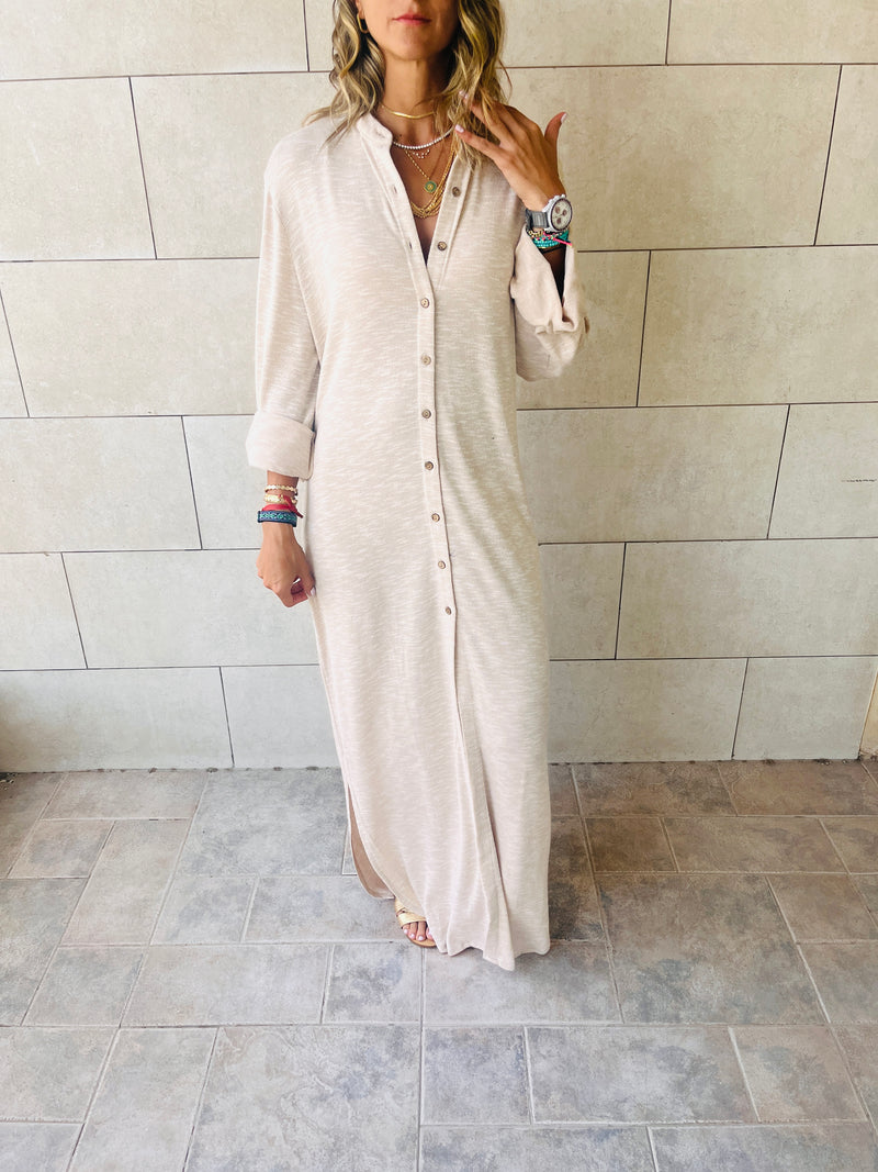 Beige Gypsy Longline Shirt Dress