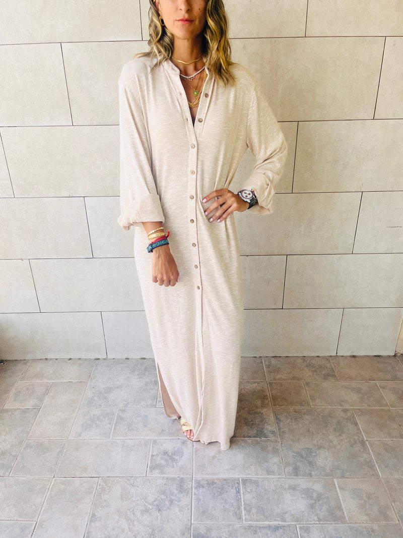 Beige Gypsy Longline Shirt Dress