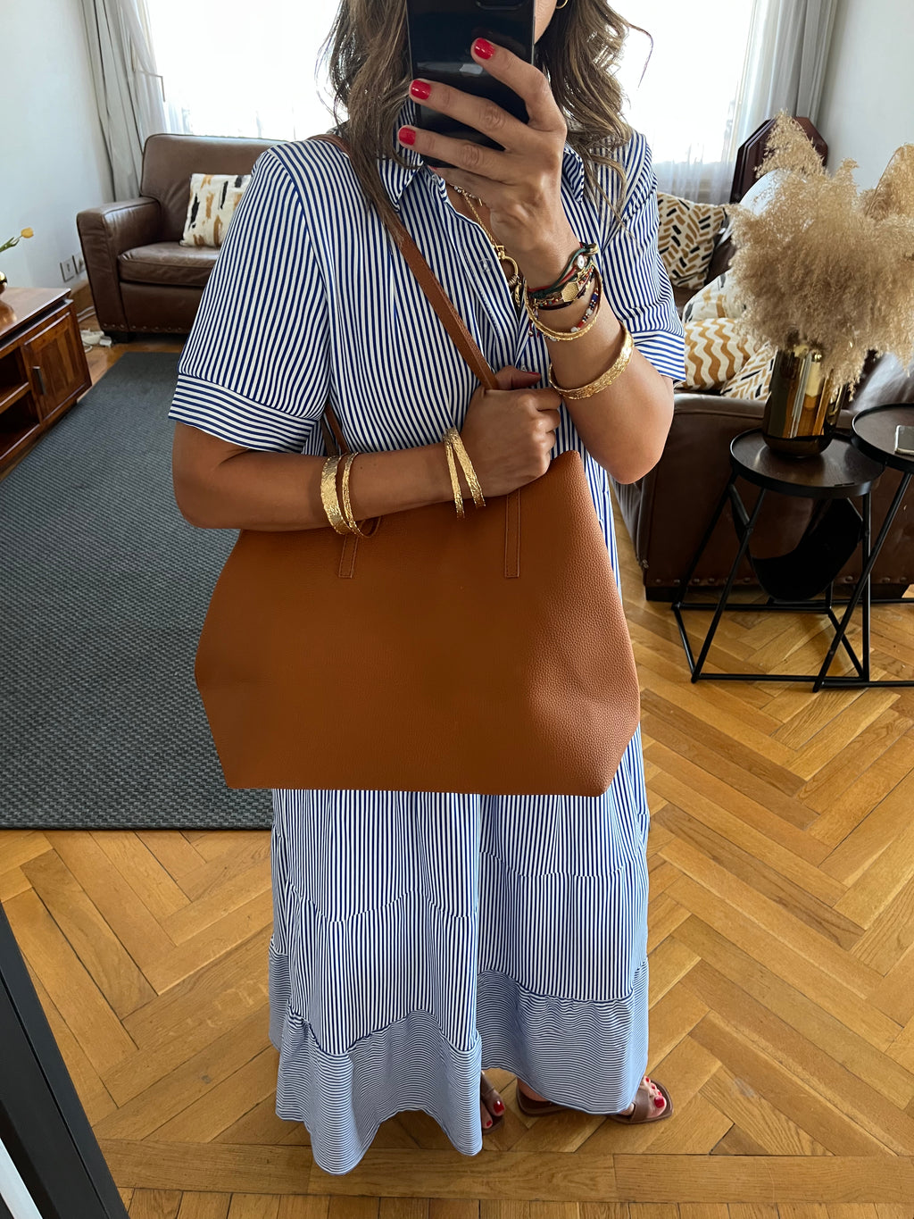 Camel Frillu Leather Essential Bag