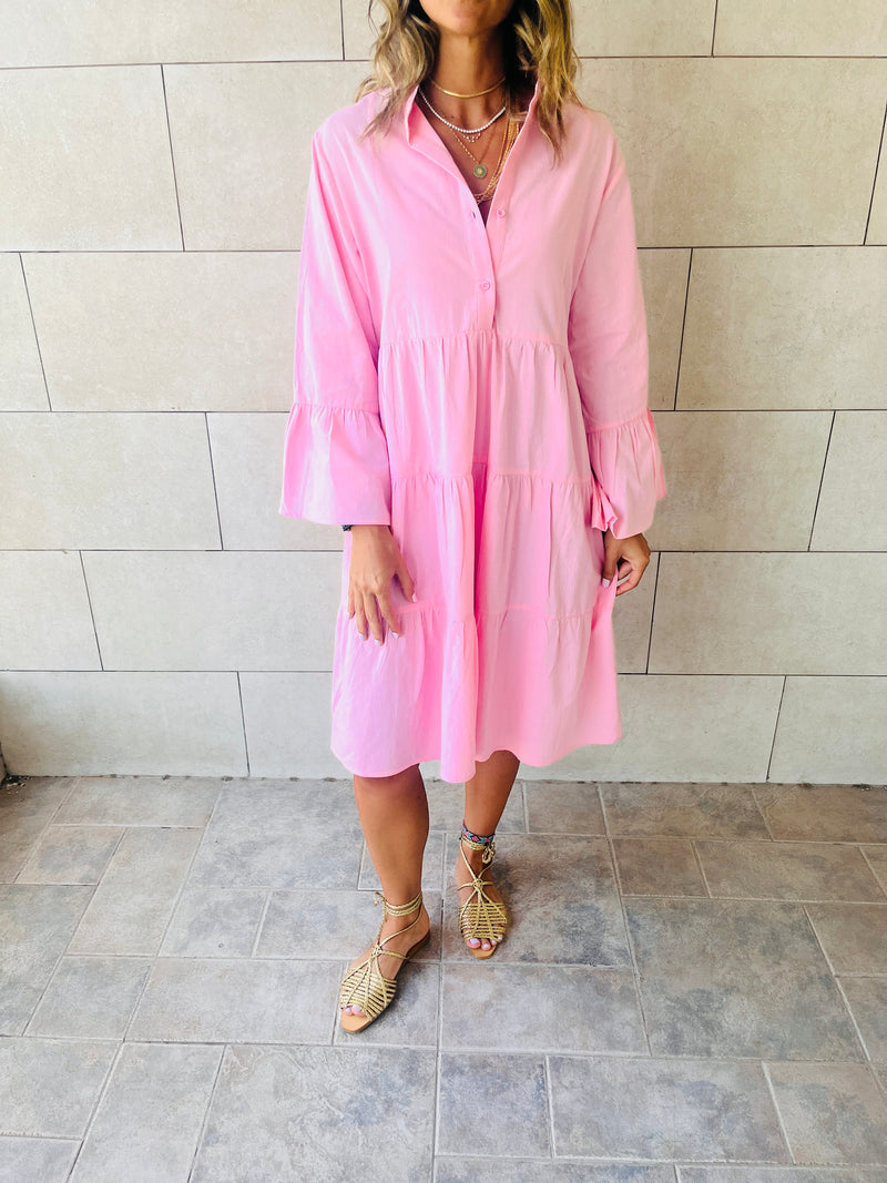 Pink For A Sunny Day Mini Shirt Dress