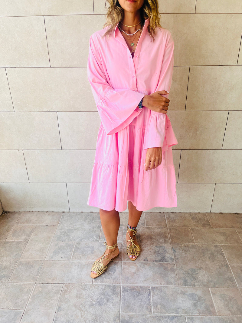 Pink For A Sunny Day Mini Shirt Dress