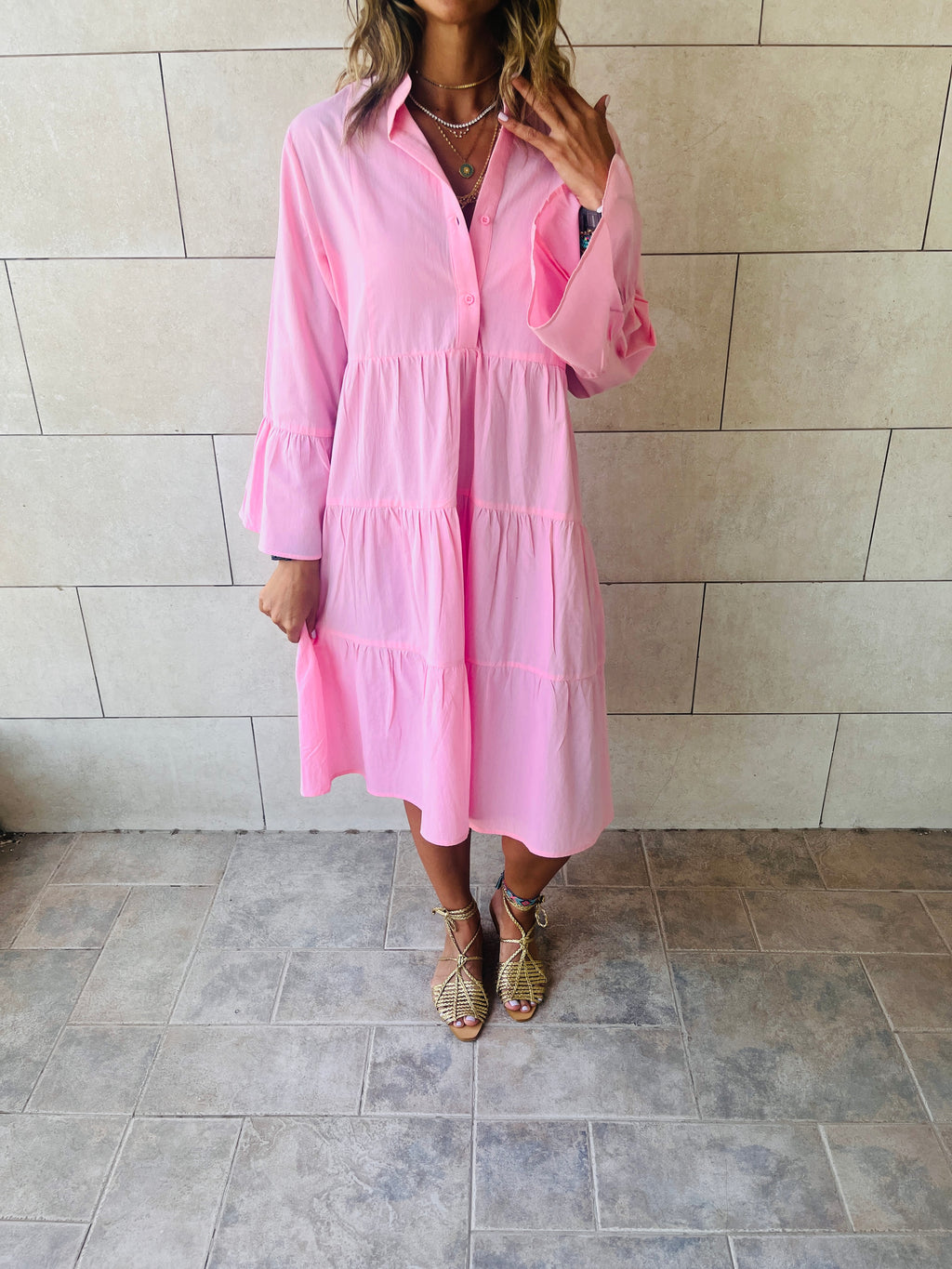 Pink For A Sunny Day Mini Shirt Dress