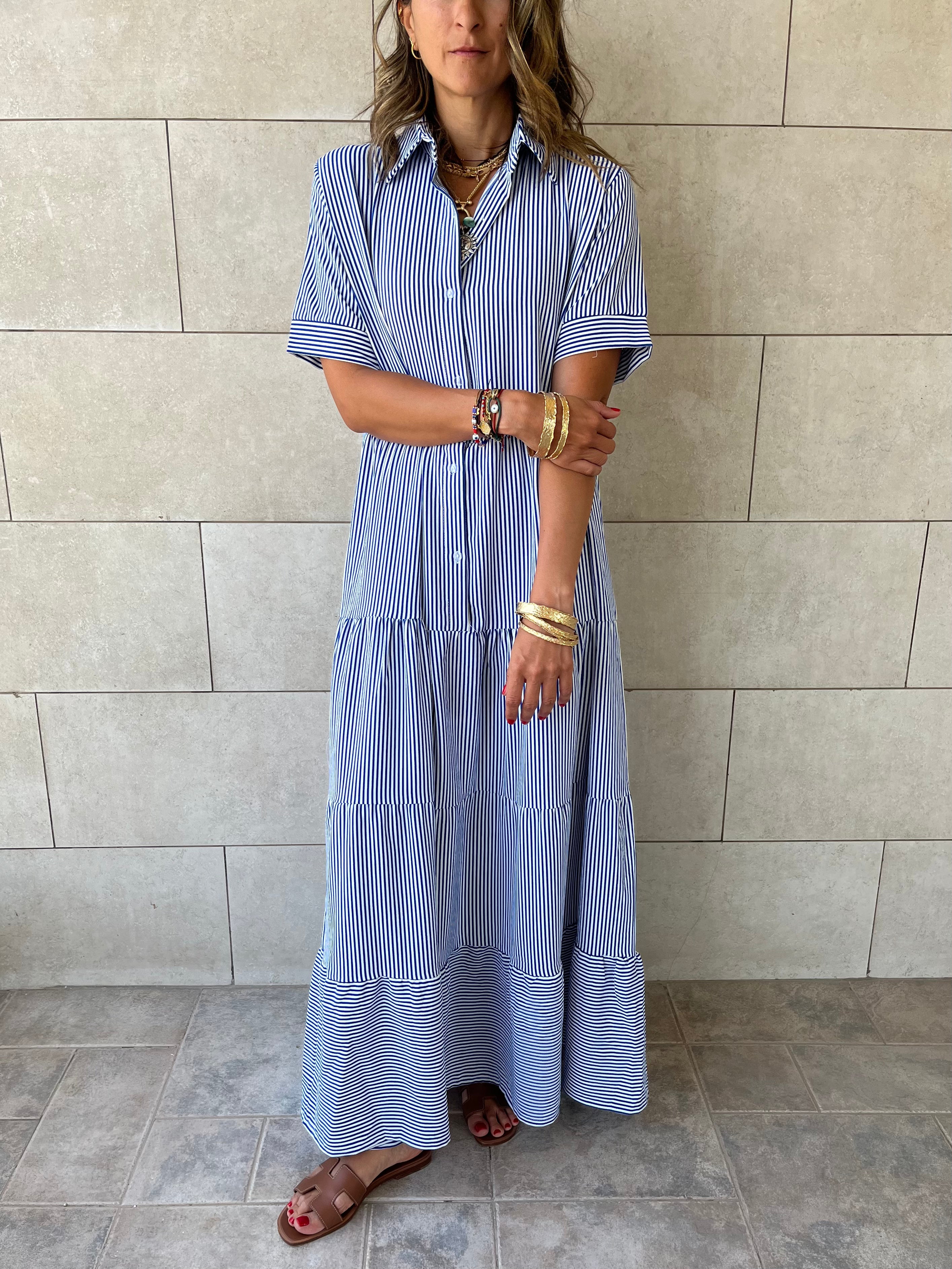 Blue Striped Shirt Dress