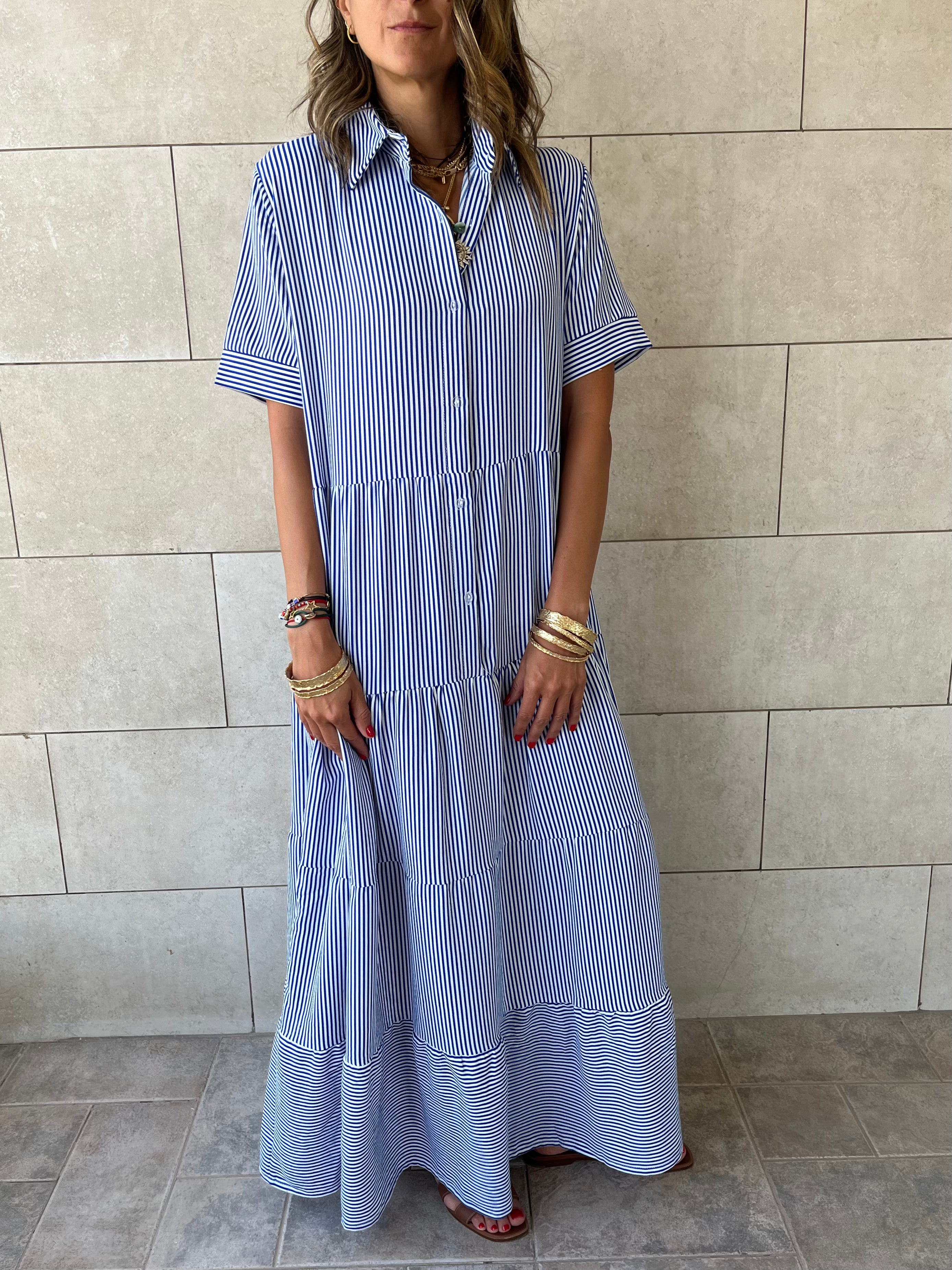 Blue Striped Shirt Dress