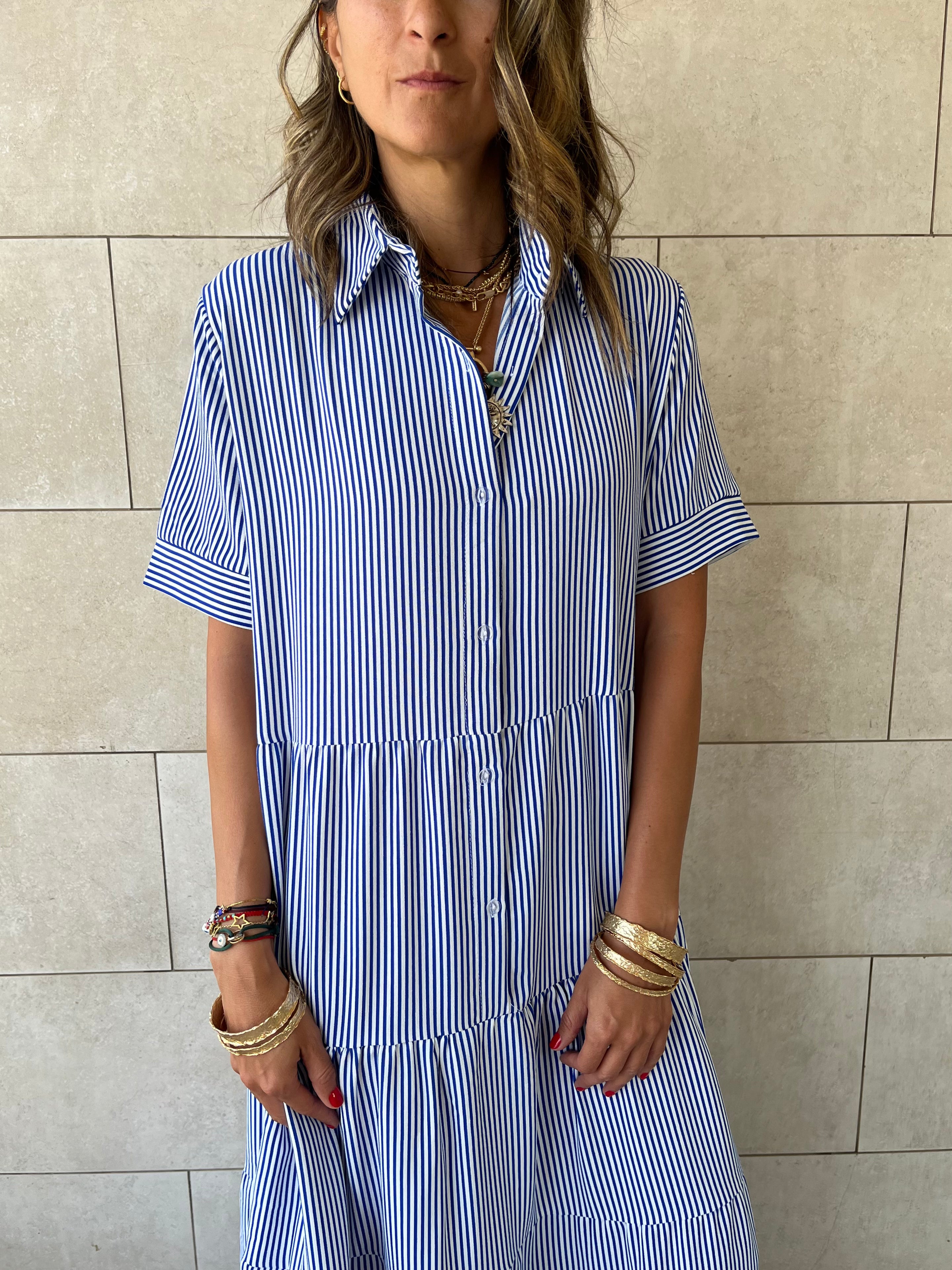 Blue Striped Shirt Dress