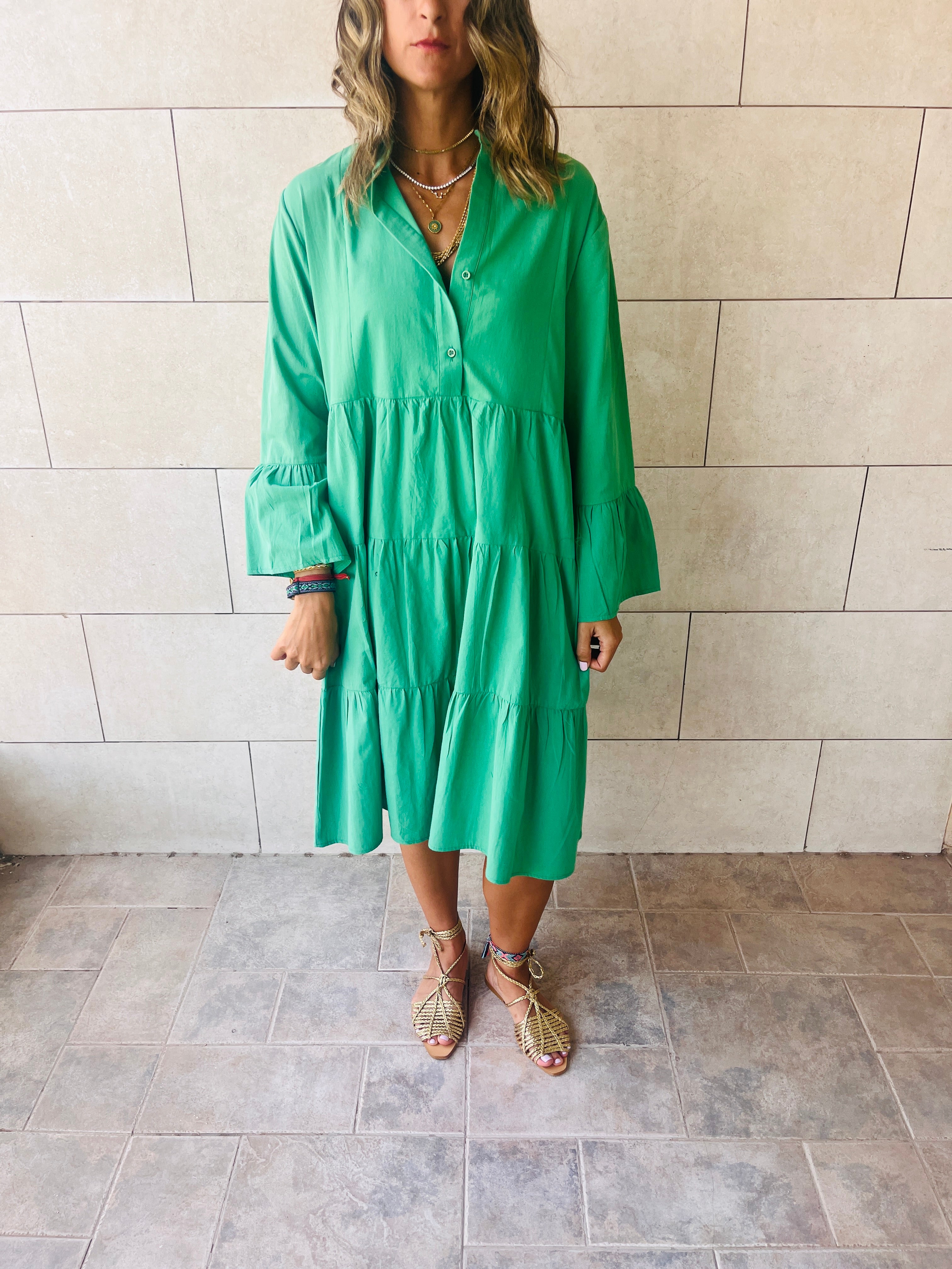 Green For A Sunny Day Mini Shirt Dress