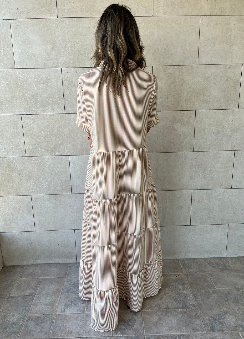 Beige Striped Shirt Dress