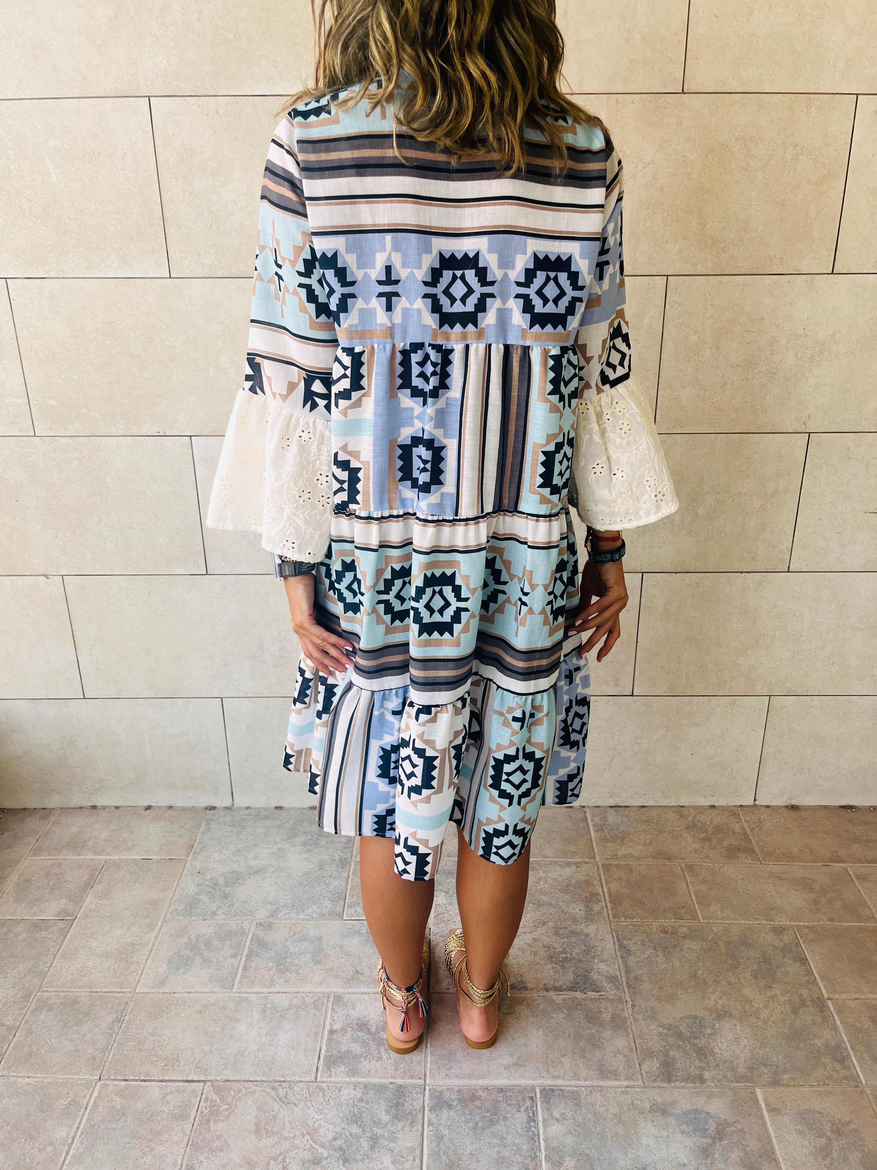 Summer Days Detailed Aztec Mini Shirt Dress