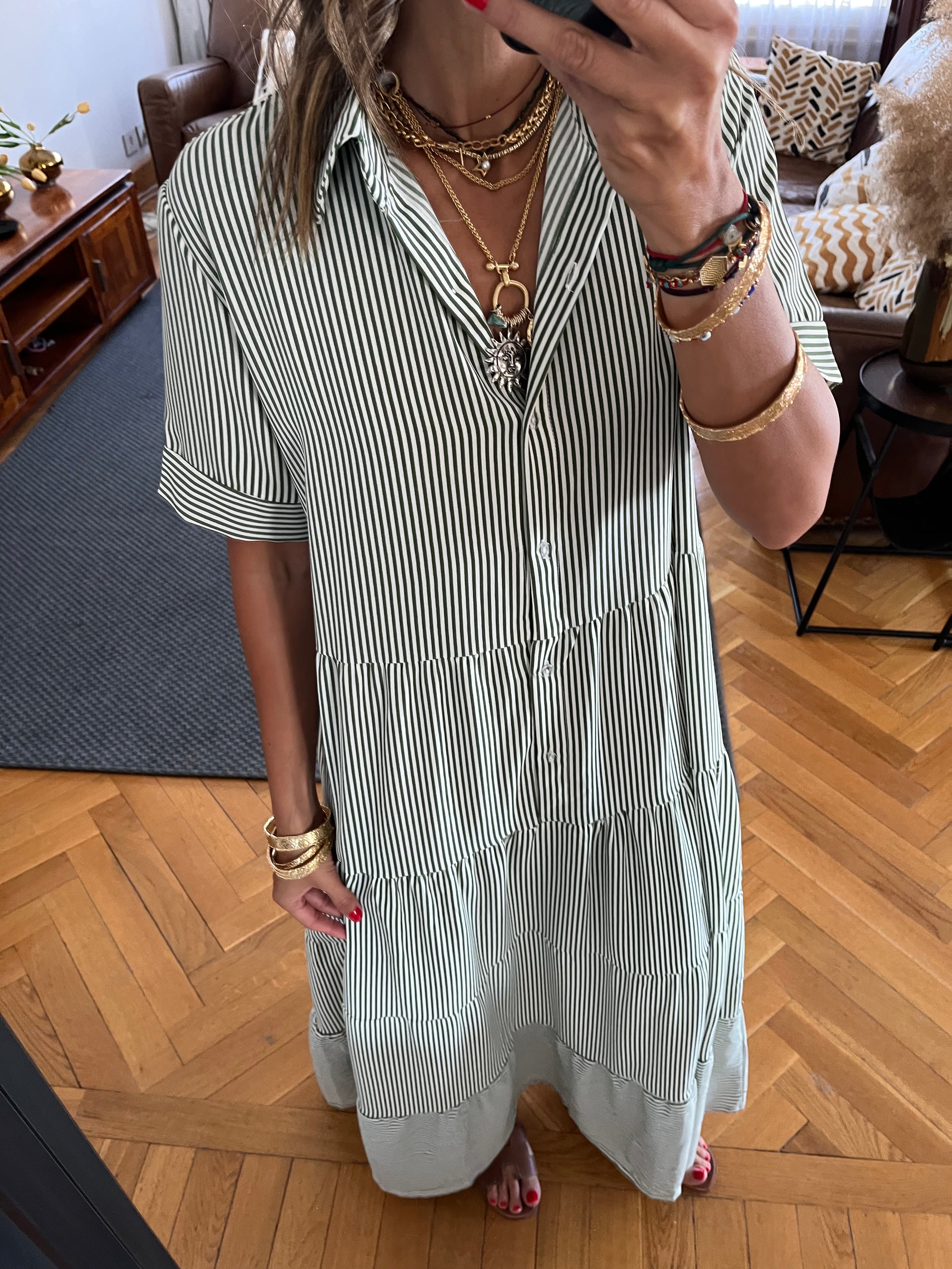 Olive Striped Shirt Dress