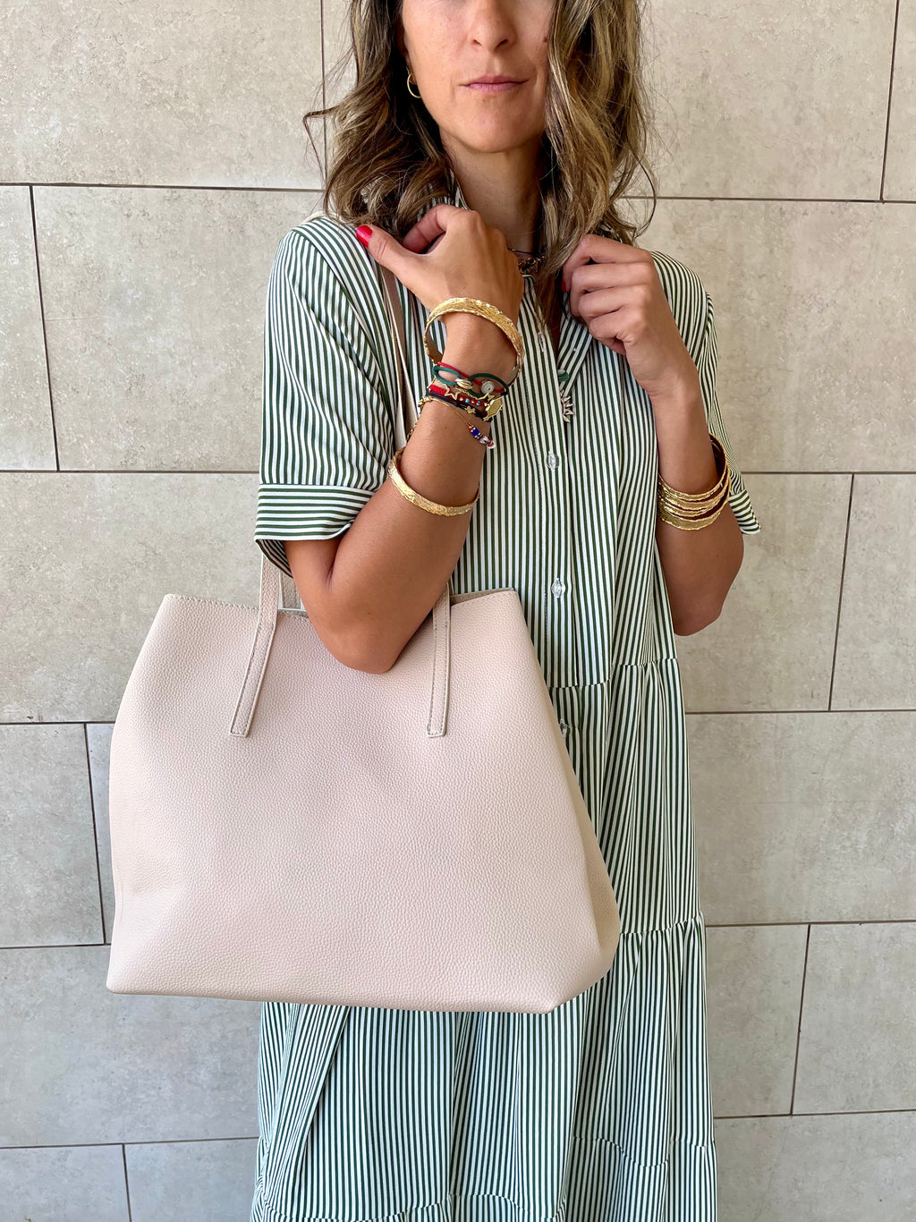 Beige Frillu Leather Essential Bag