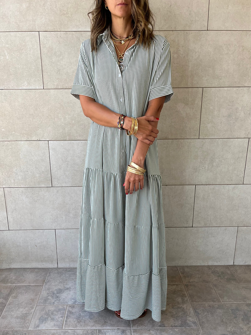 Olive Striped Shirt Dress