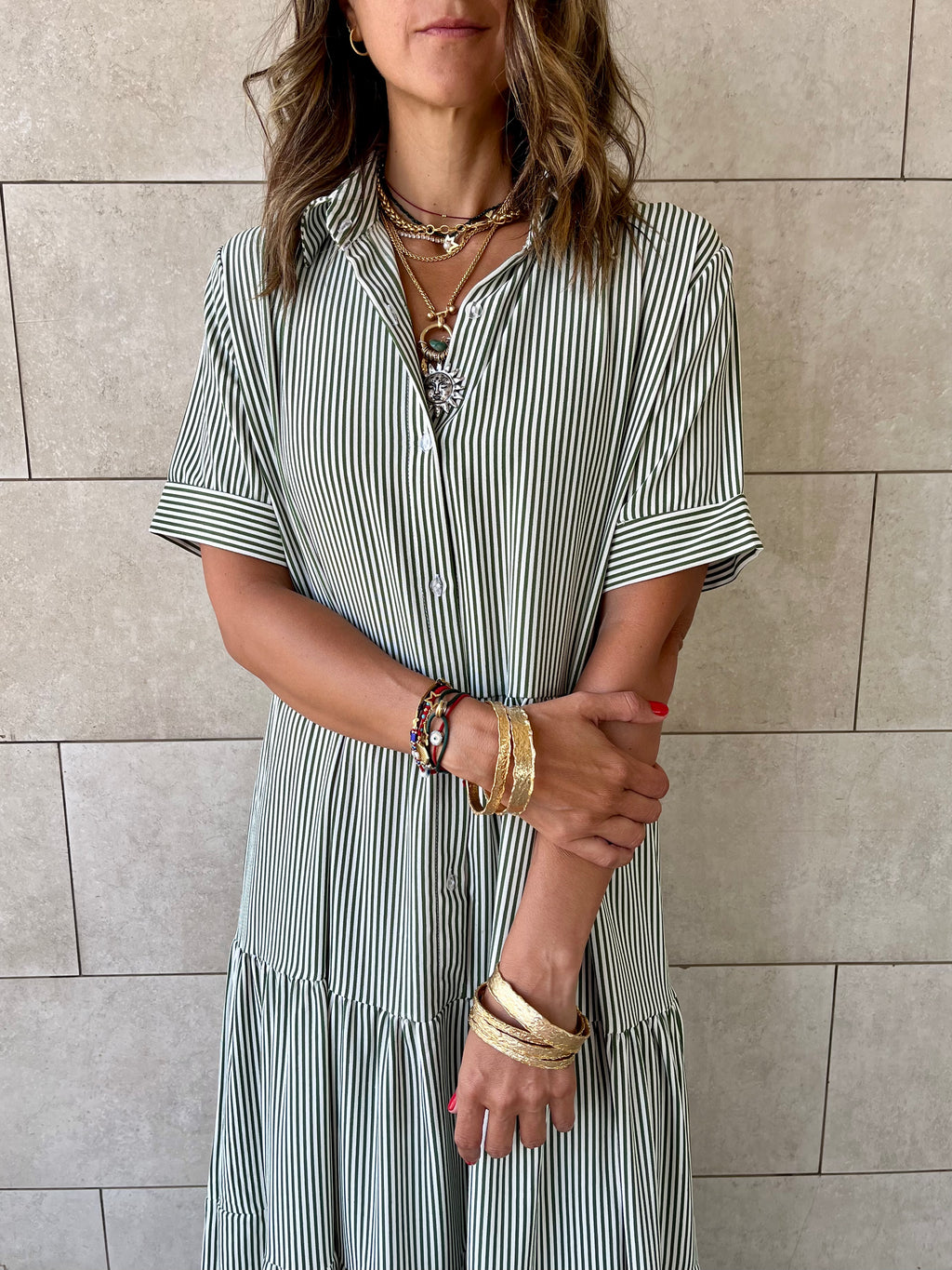 Olive Striped Shirt Dress