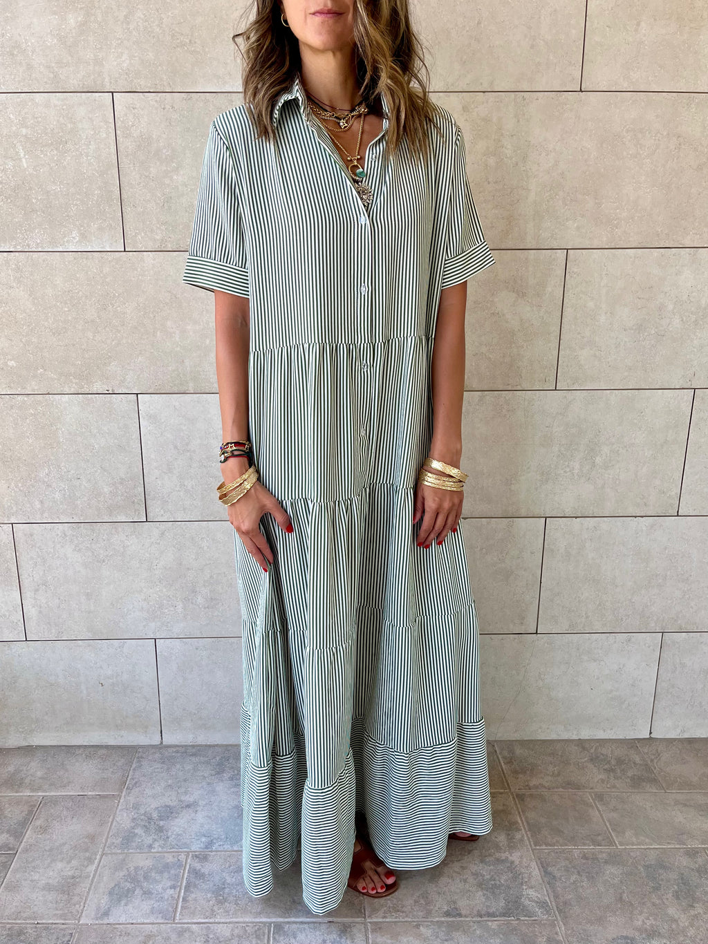 Olive Striped Shirt Dress