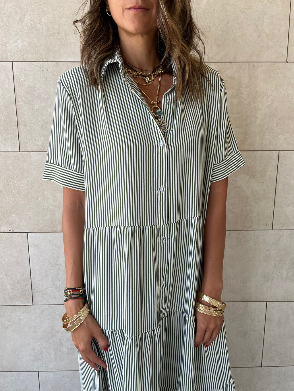 Olive Striped Shirt Dress
