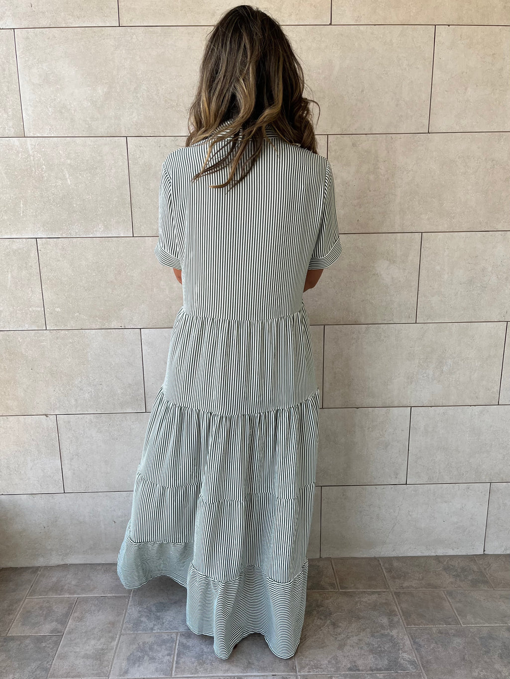 Olive Striped Shirt Dress