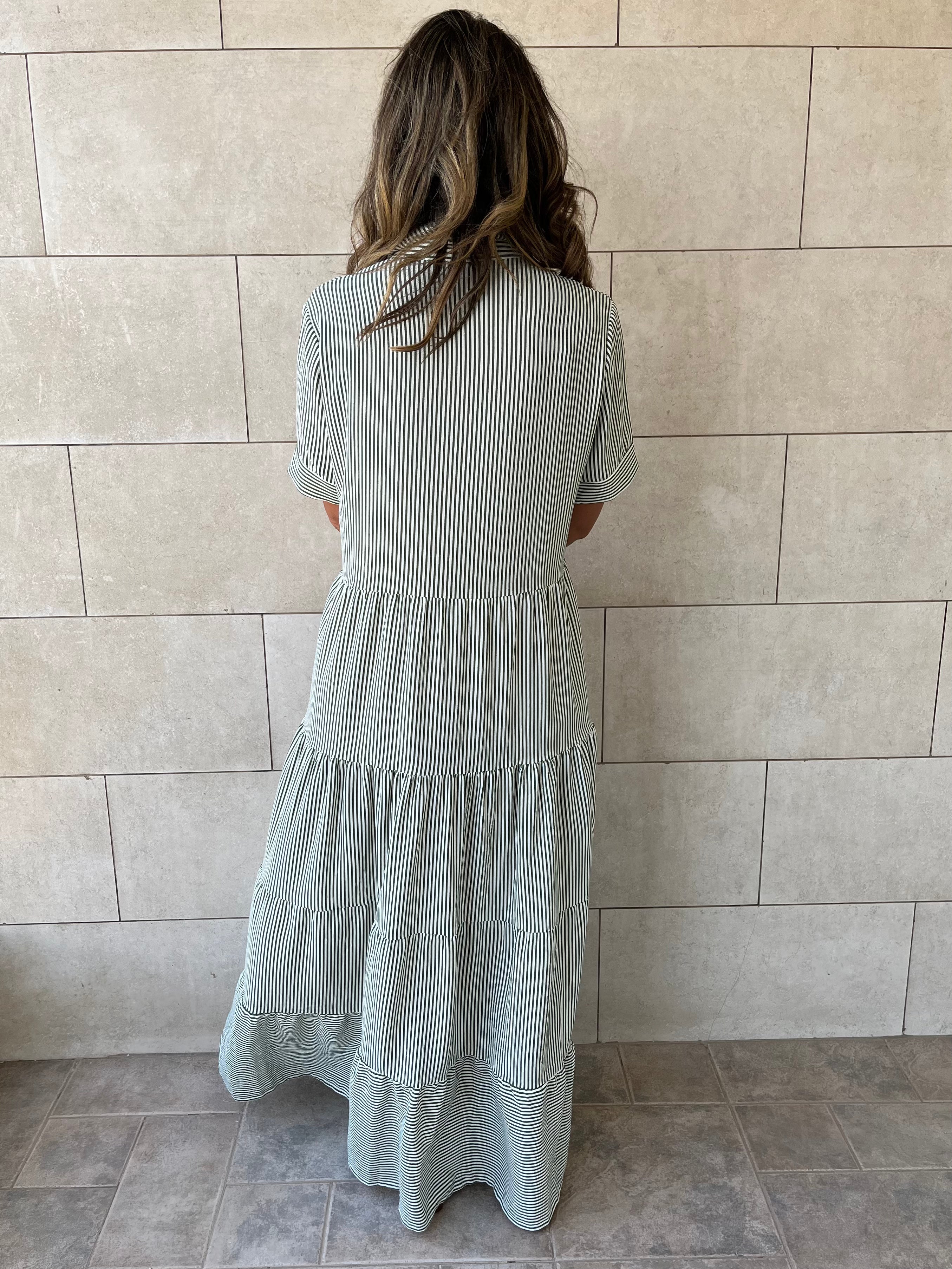 Olive Striped Shirt Dress