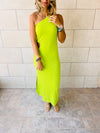 Lime Morning To Night Ribbed Cut Out Dress