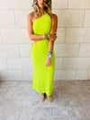 Lime Morning To Night Ribbed Cut Out Dress