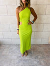 Lime Morning To Night Ribbed Cut Out Dress