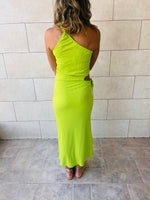 Lime Morning To Night Ribbed Cut Out Dress