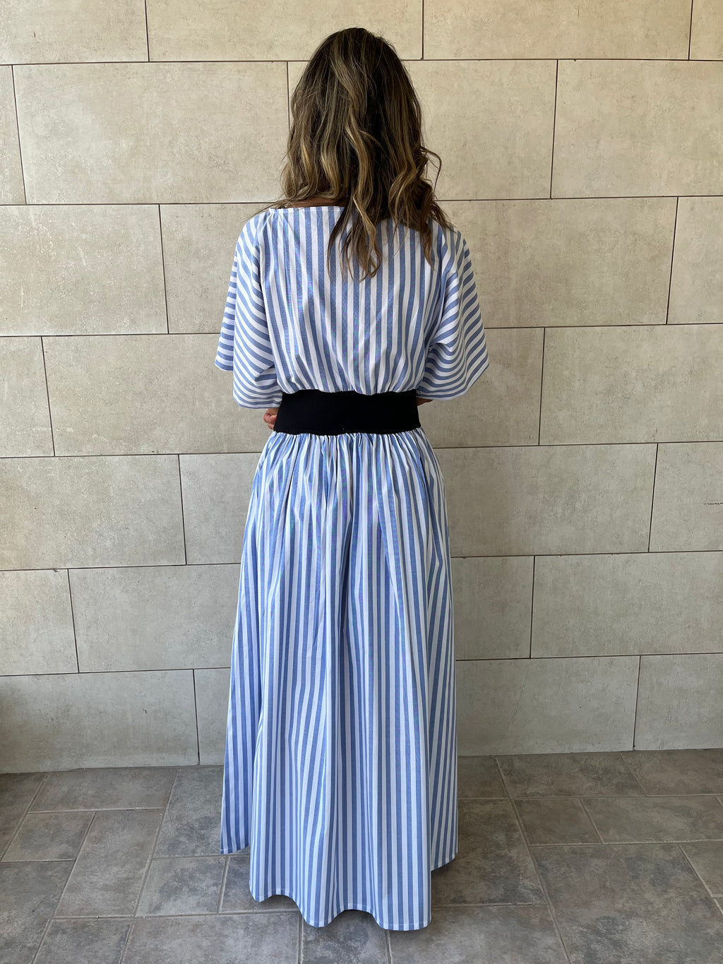 Baby Blue Snatch Waist Stripe Dress