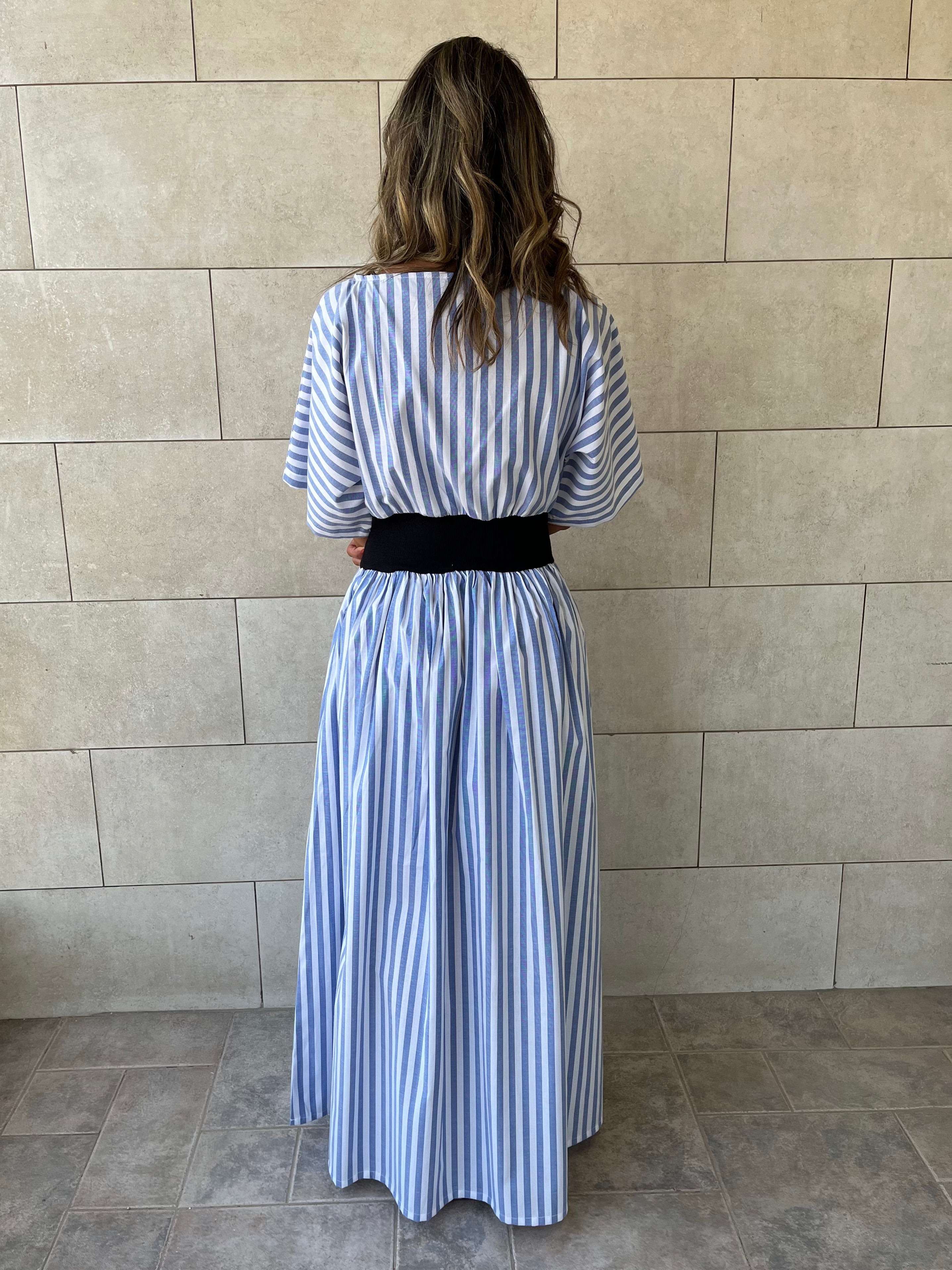 Baby Blue Snatch Waist Stripe Dress