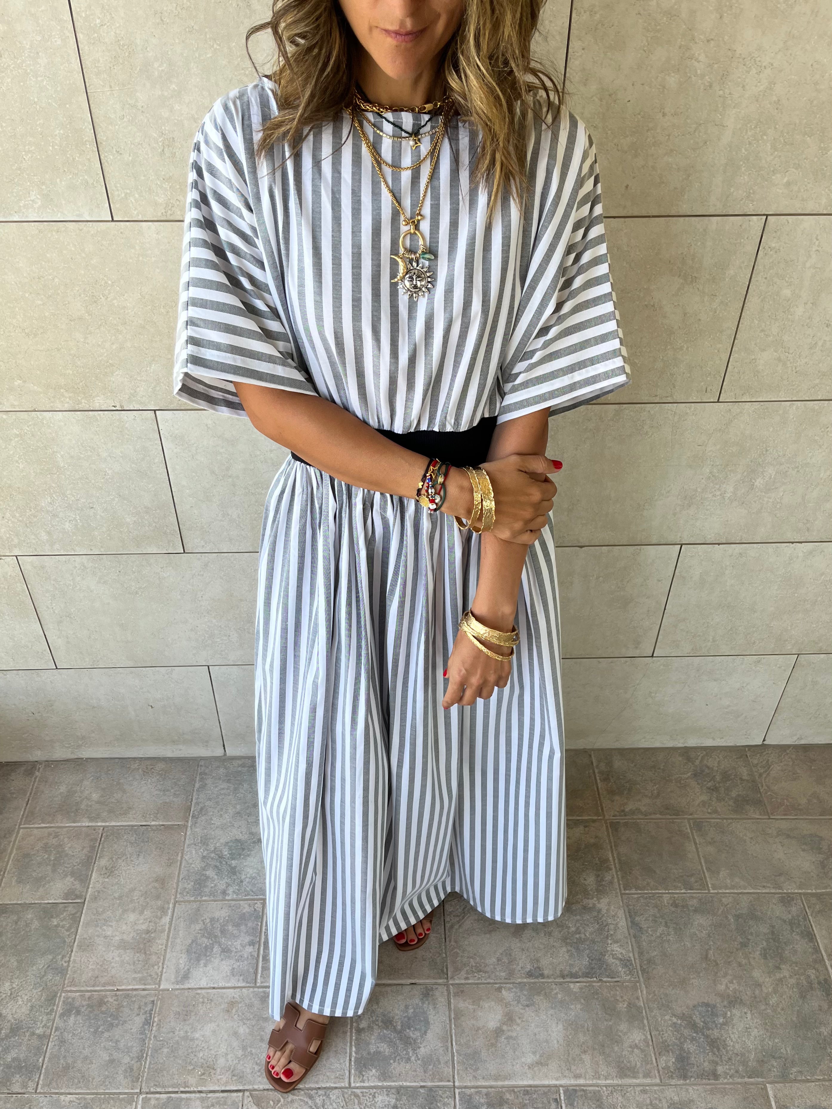 Grey Snatch Waist Stripe Dress