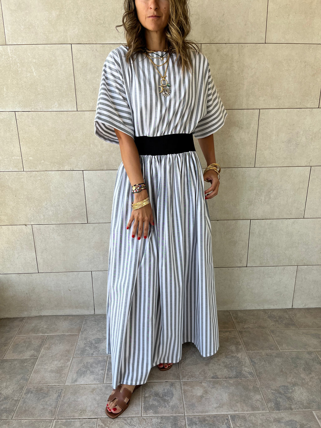 Grey Snatch Waist Stripe Dress