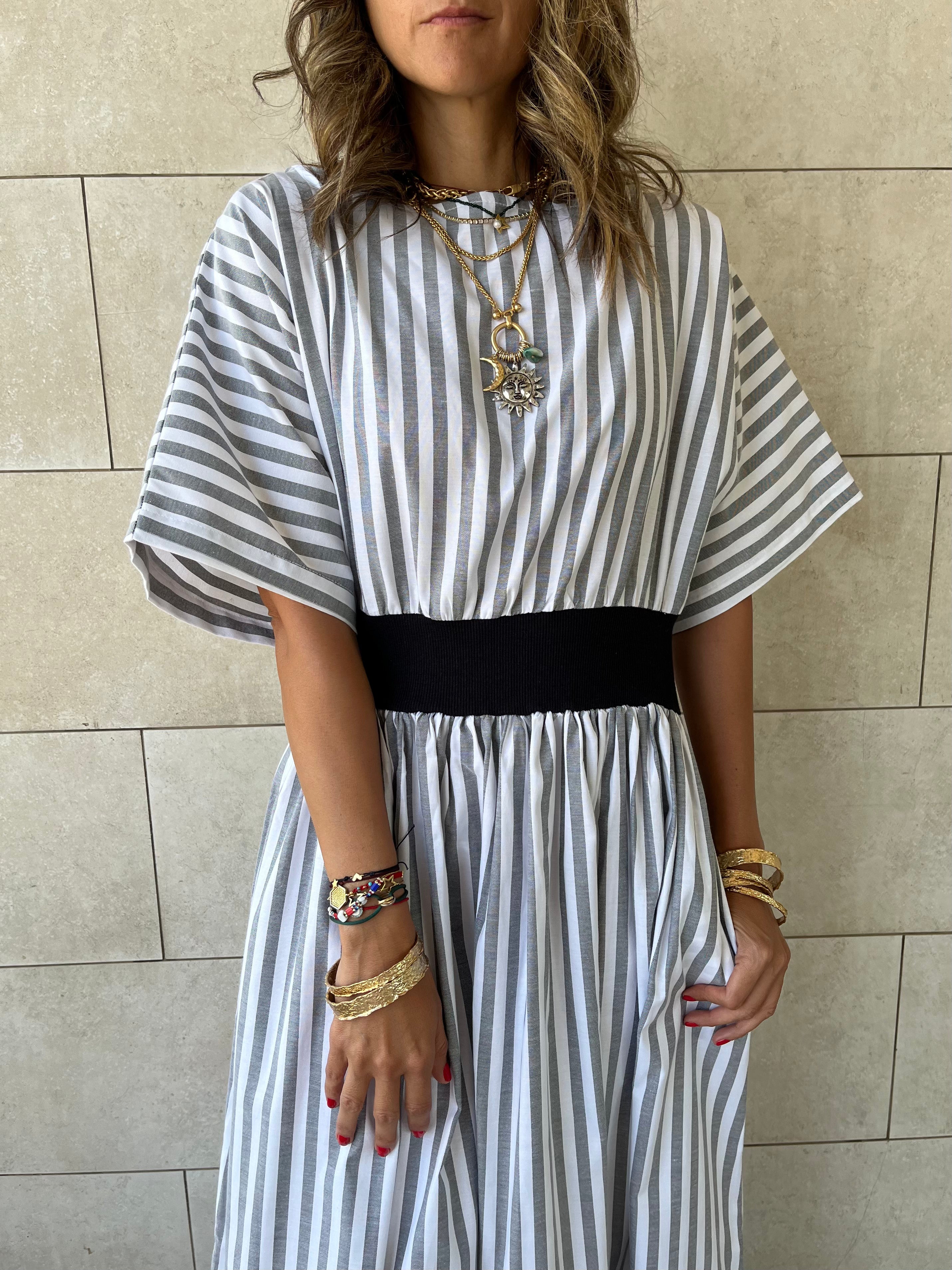 Grey Snatch Waist Stripe Dress