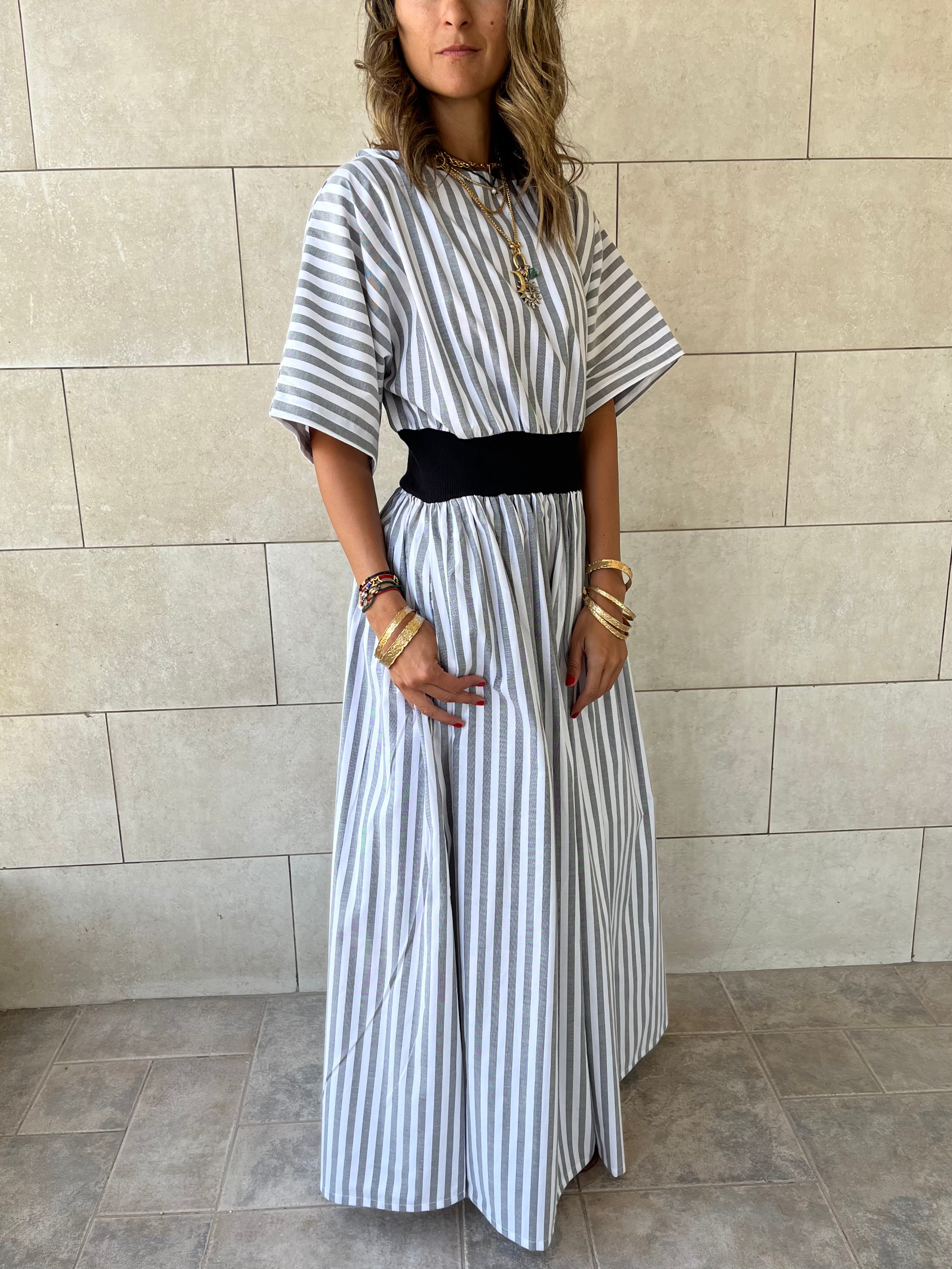 Grey Snatch Waist Stripe Dress