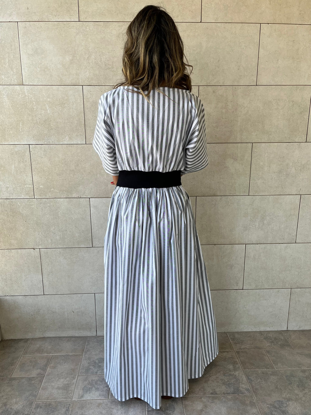 Grey Snatch Waist Stripe Dress