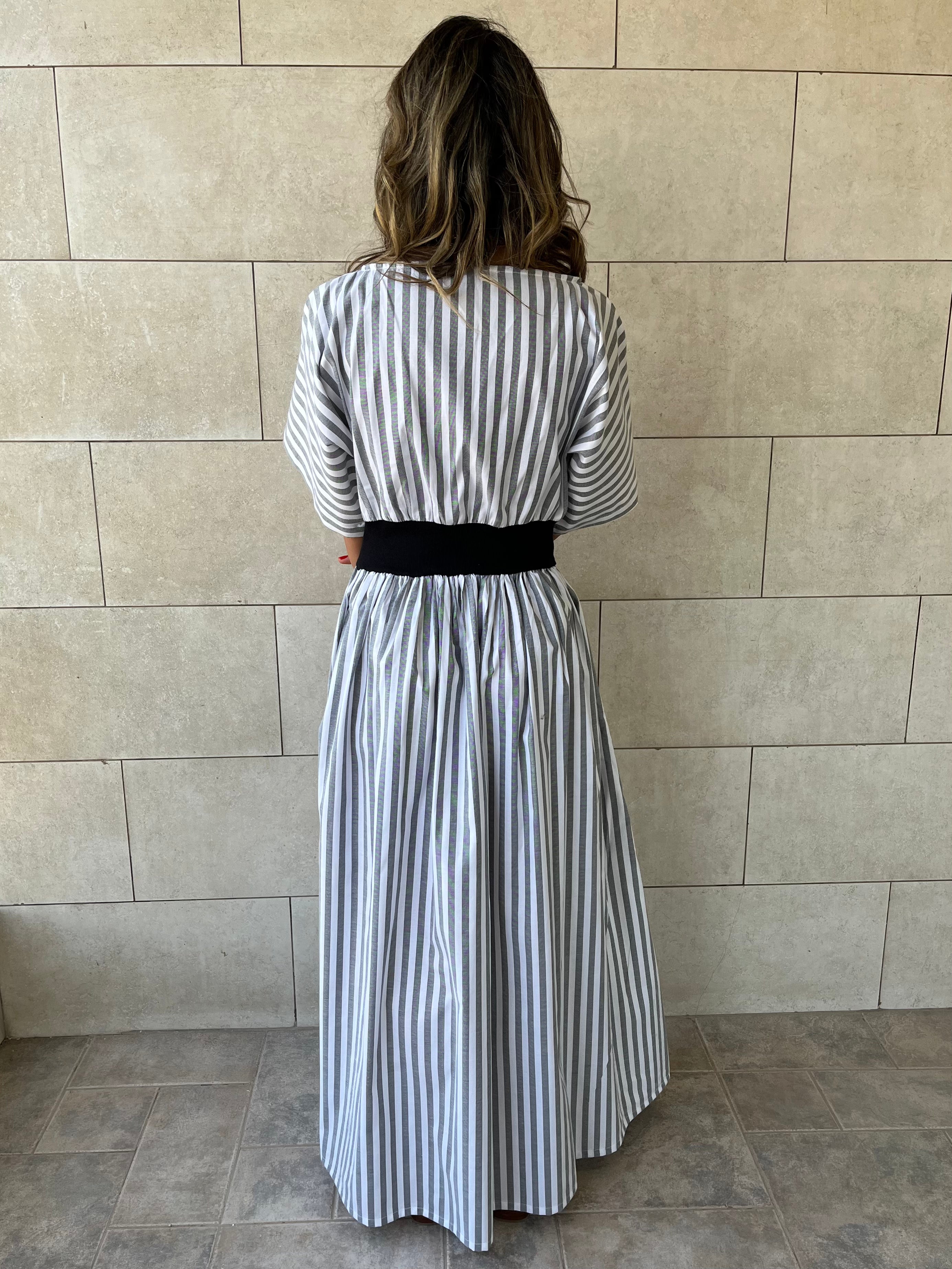 Grey Snatch Waist Stripe Dress