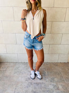 Beige V Hooded Top