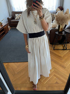 Beige Snatch Waist Stripe Dress