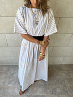 Beige Snatch Waist Stripe Dress